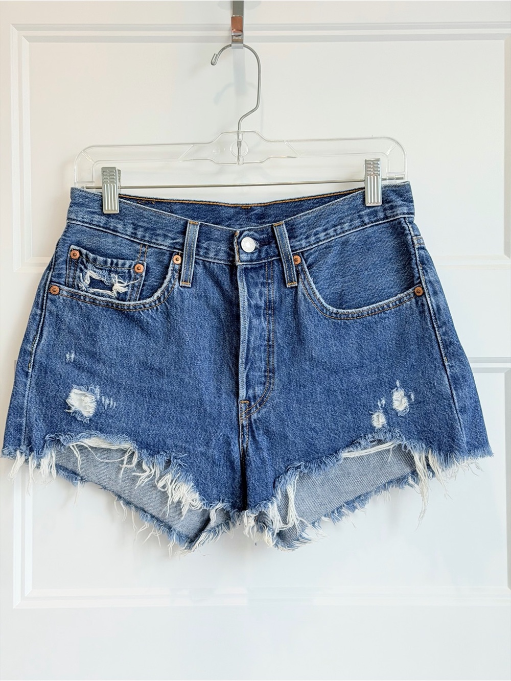 Levi's Blue Distressed High-Rise Denim Jean Shorts